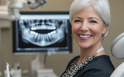 Female patient preparing for an oral cancer screening in Delafield 